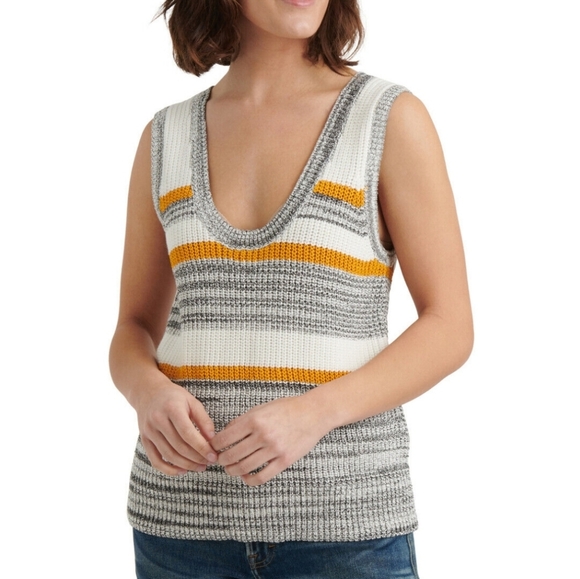 Lucky Brand Tops - LUCKY BRAND Knit Sweater tank top, Grey/white/yellow, Size M